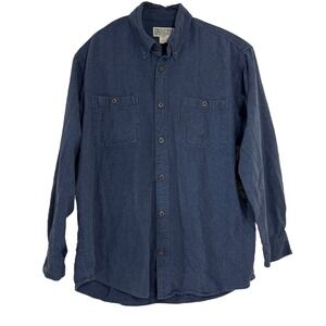Duluth Trading Shirt LARGE Blue Long‎ Sleeve Shacket Jacket Cotton Button Pocket
